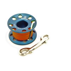 Aluminium finger spool - blue holder with 45-metre line